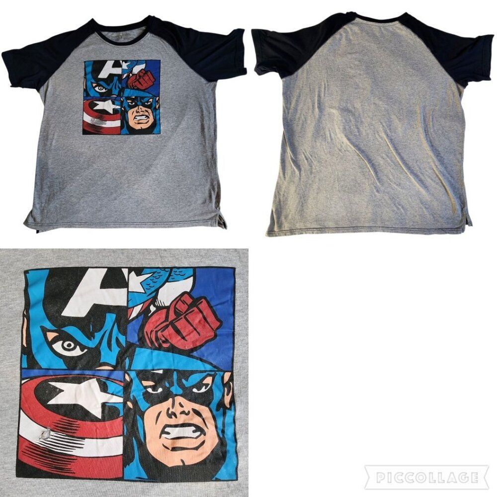 Marvel Captain America Gray Blue Raglan Graphic Tee XL